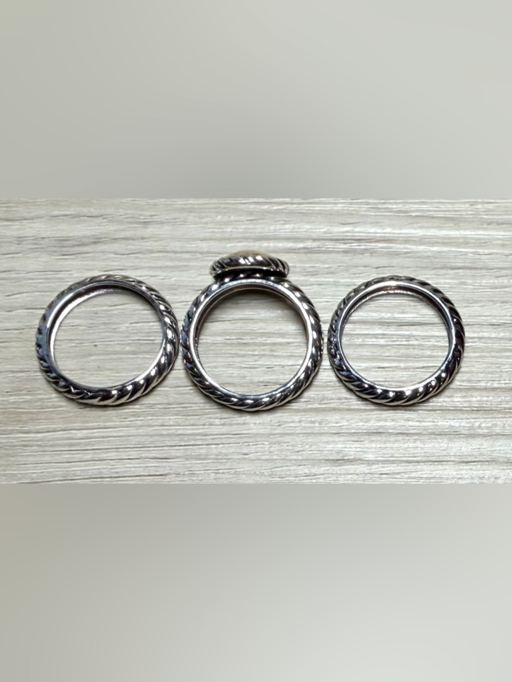 Vintage Designer FD Cable Twisted Sterling Silver & Gold Stacking Rings, Size 6 - Picture 5 of 13